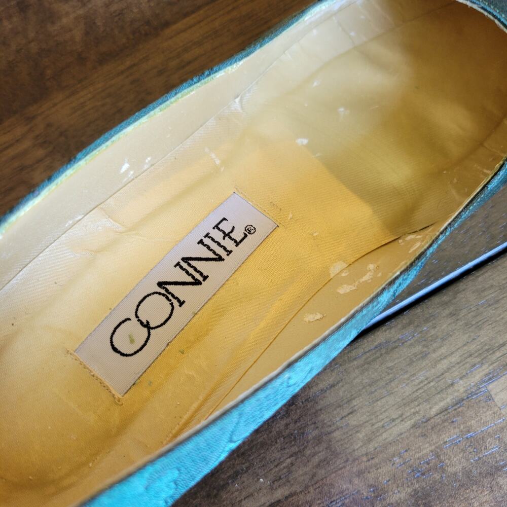 Connie Opulent IV Forest Green Patterned Fabric 2.25" Heels vintage women's Sz 9 - Picture 7 of 8